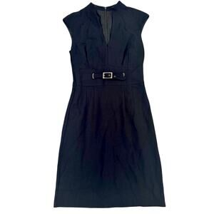 TRINA TURK LOS ANGELES SLEEK BLACK BELTED SLEEK DRESS 0-2 OLD MONEY
